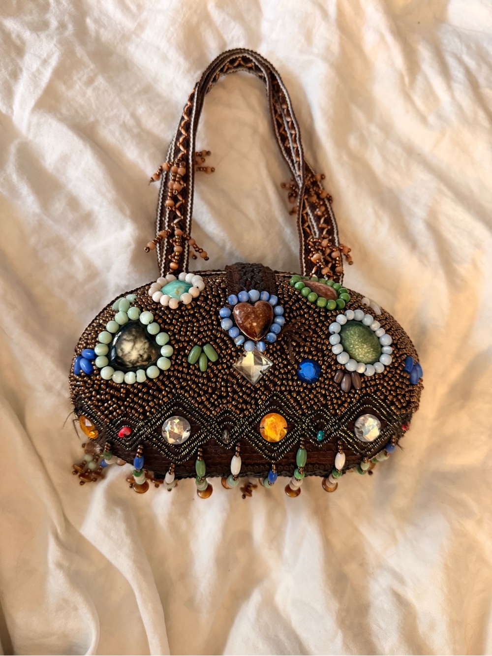 Vintage Mary Frances Hand Beaded Stone Mosaic Clutch Handbag, Made in India